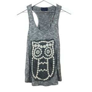 Boutique The Classic Owl Sparkly Embroidered Grey Tank Top Women Sz S Nwt